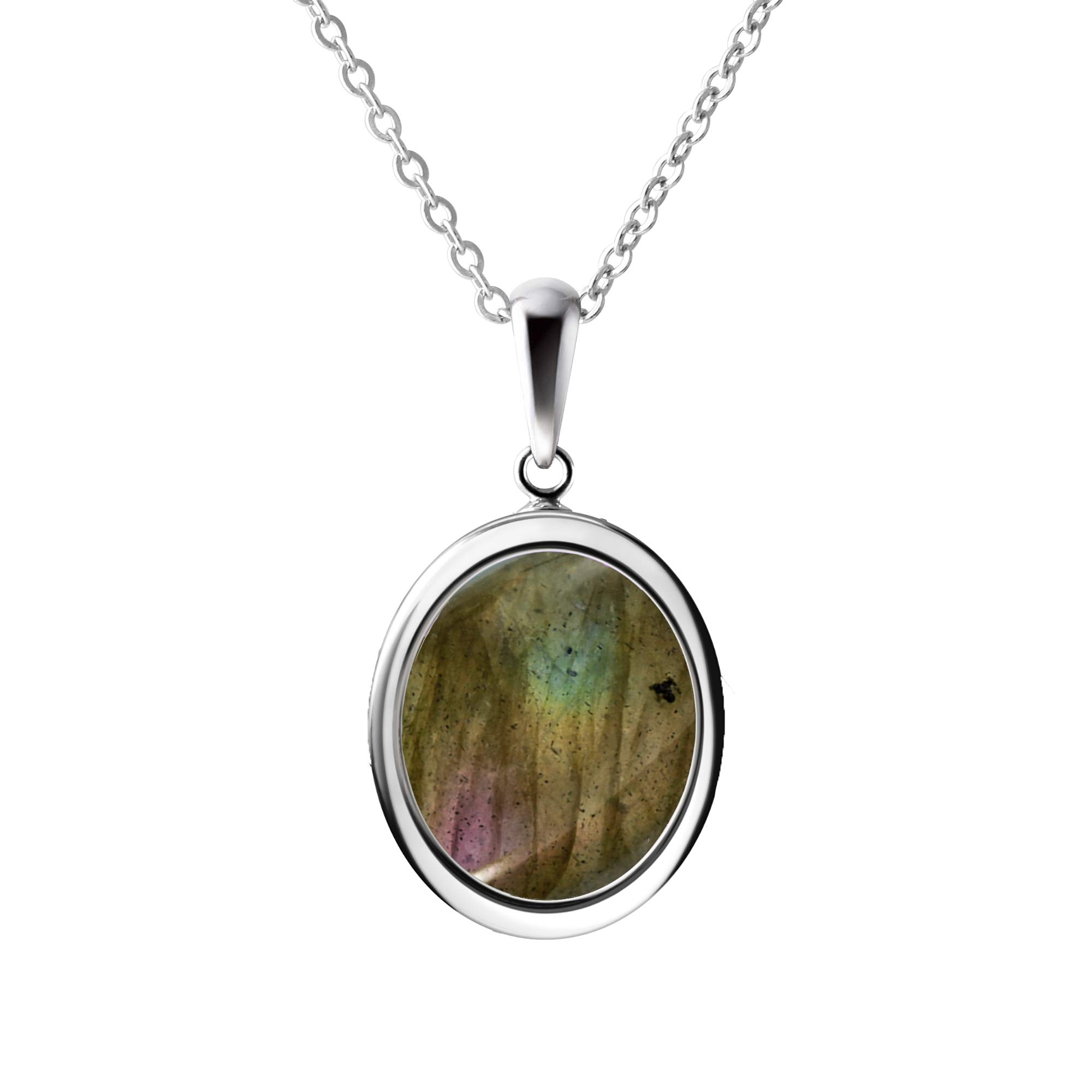 Franki Baker Natural Dainty Iridescent Oval Labradorite Pendant Necklace. Length: 50cm