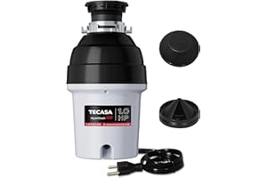 1 HP Garbage Disposal with Sound Reduction, TECASA Food Waste Disposer for Kitchen Sink, Septic Safe Garbage Disposal, Power Cord Included, Grey and Black - HyperCrush 100
