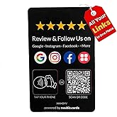 Review Tap Card for Google with Social Media Sign – Multi-Link NFC & QR Code to Review & Follow on Instagram, Facebook & More – Reusable, No App, No Fees, Works with All Smartphones (Pocket Size: 3.35 × 2.13 inches)