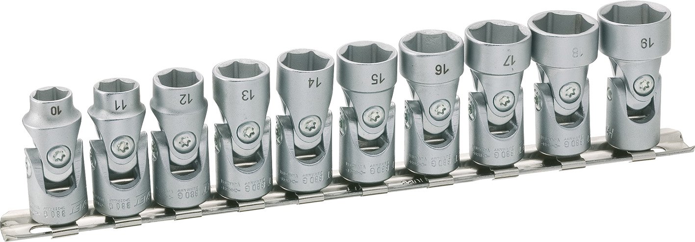 HAZET 880G/10H 240 mm 6-Point Joint Socket Set - Chrome-Plated/Polished