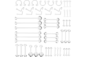 VEGCOO 55pcs Clear Piercing Retainers Kit, Plastic Retainer for Nose, Clear Stud for Protection, Aftercare for Nose/Ear/Eyebr