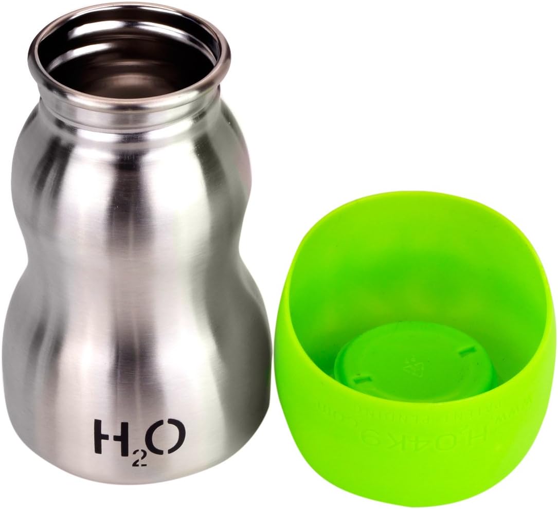 H2O4K9 Stainless Steel Dog Water Bottle and Travel Bowl, Small, 270 ml, Lime Green