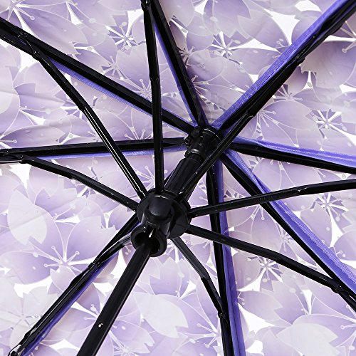 Anti-UV Sun/Rain Umbrella, Sttech1 Three Fold Transparent Clear Cherry Blossom Mushroom Sakura Folding Sunshade Rain Umbrellas for Women Girls (Purple)