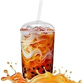 Maplefield Glass Tumbler with Dome Lid, 16oz - Reusable Iced Coffee Cup with Straw - Spill-Resistant Drinking Cup for Frappes & Smoothies - Dishwasher Safe [Clear]