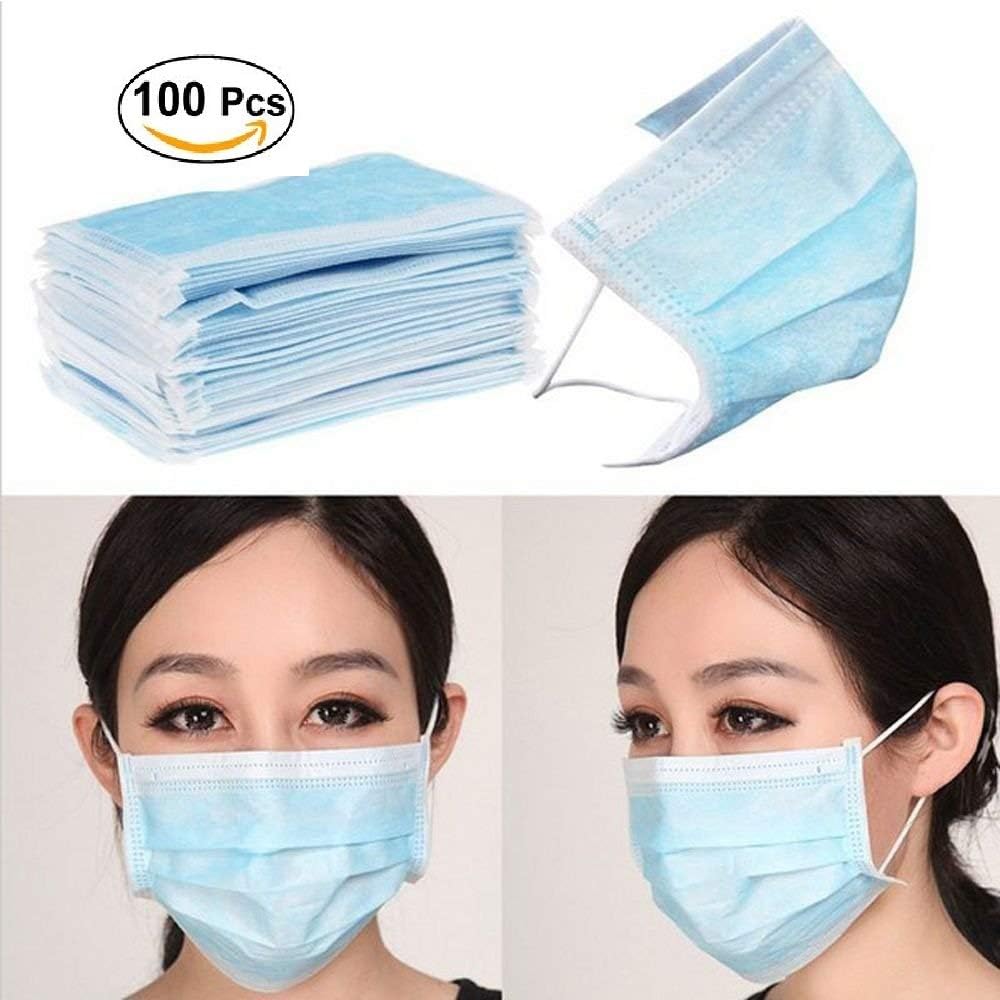 100 Pcs – (3-Ply) – Disposable Earloop Face Dust Masks|Thicker Filter Pollen Dust Anti-Allergy Dental Medical Procedure Mask|Surgeon Surgical Hypoallergenic Flue Masks|Pollution Germ Protection Masks.
