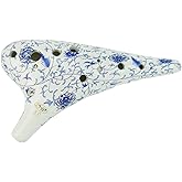 OcarinaWind 12 Hole Alto C Ceramic Ocarina &ndash; Blue &amp; White Glaze | Handcrafted Collectible with Protective EVA Case