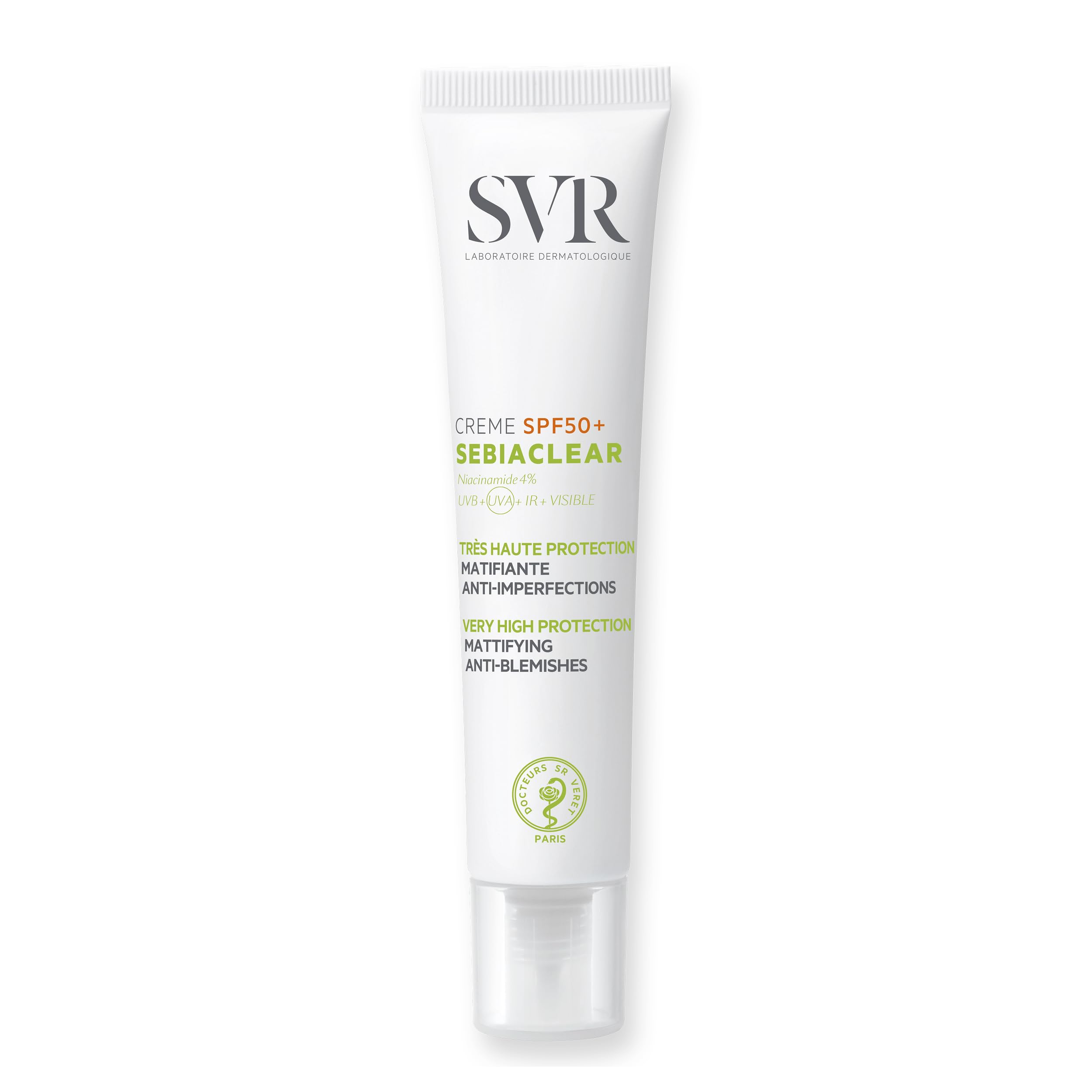 SVR SEBIACLEAR SPF50+ Sun Cream - Mattifying Anti-Blemish Face Sunscreen for Acne-Prone, Oily, Combination Skin with 4% Niacinamide, 40ml