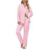 Ekouaer Women's Pajama Sets Soft Button Down Pj Sets 2 piece Long Sleeve and Pants Loungewear Set S-XXL