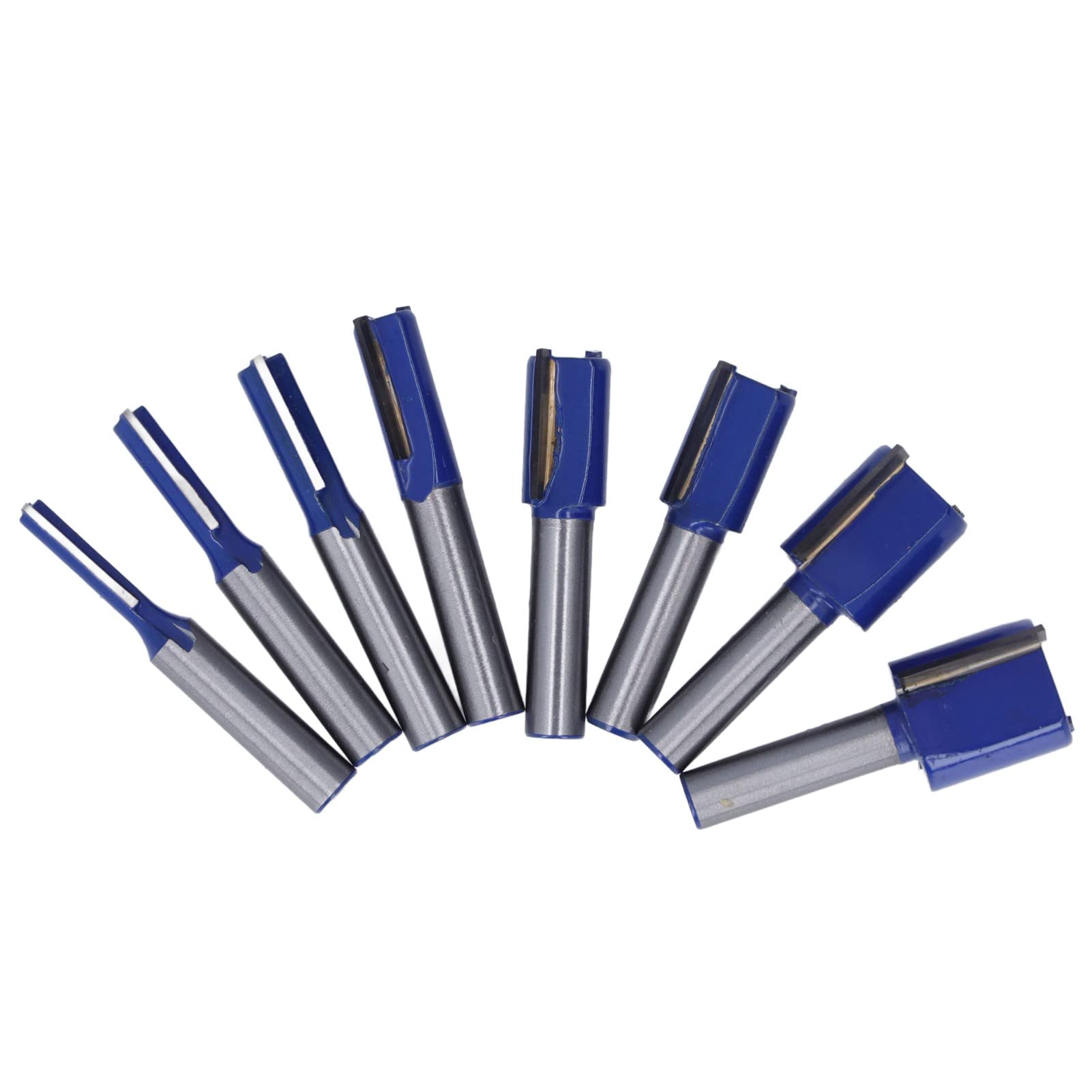 8PCS Woodworking Slotting Milling Cutter 8mm Round Shank Tungsten Carbide Woodworking Grooving Router Bits Extended Straight Shank Double Edged Straight Wood Router Bit