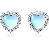 OUTANG Moonstone Stud Earrings for Women 925 Sterling Silver Heart Shaped Moonstone Earrings Ladies Jewelry