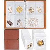 ChezMax Jewelry Organizer, Jewelry Storage Book with Pockets, Foldable Earrings Travel Album, PU Leather Accessories Holder Booklet for Bracelets Necklace Rings (64 Grids+64 Anti-Oxidation PVC Bags)