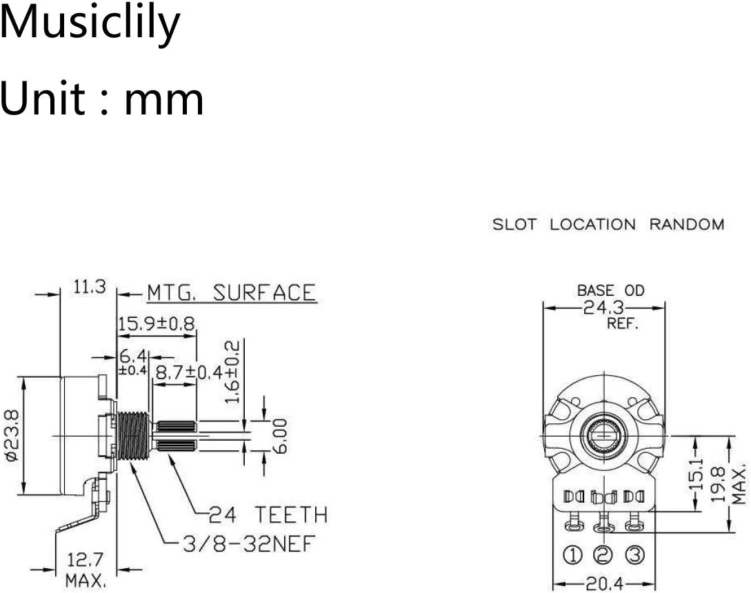 CTS 450 B250K Pot Short Split Shaft 1/4 Inch 10% Linear Taper Potentiometer for Electric Guitar Bass, 1.69 pollici - Image 5