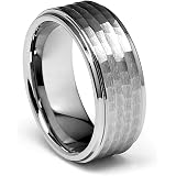 VAKKI Men's Tungsten Carbide Wedding Band - 8mm Silver Grey, Brushed With Polished Groove, Size 7-12