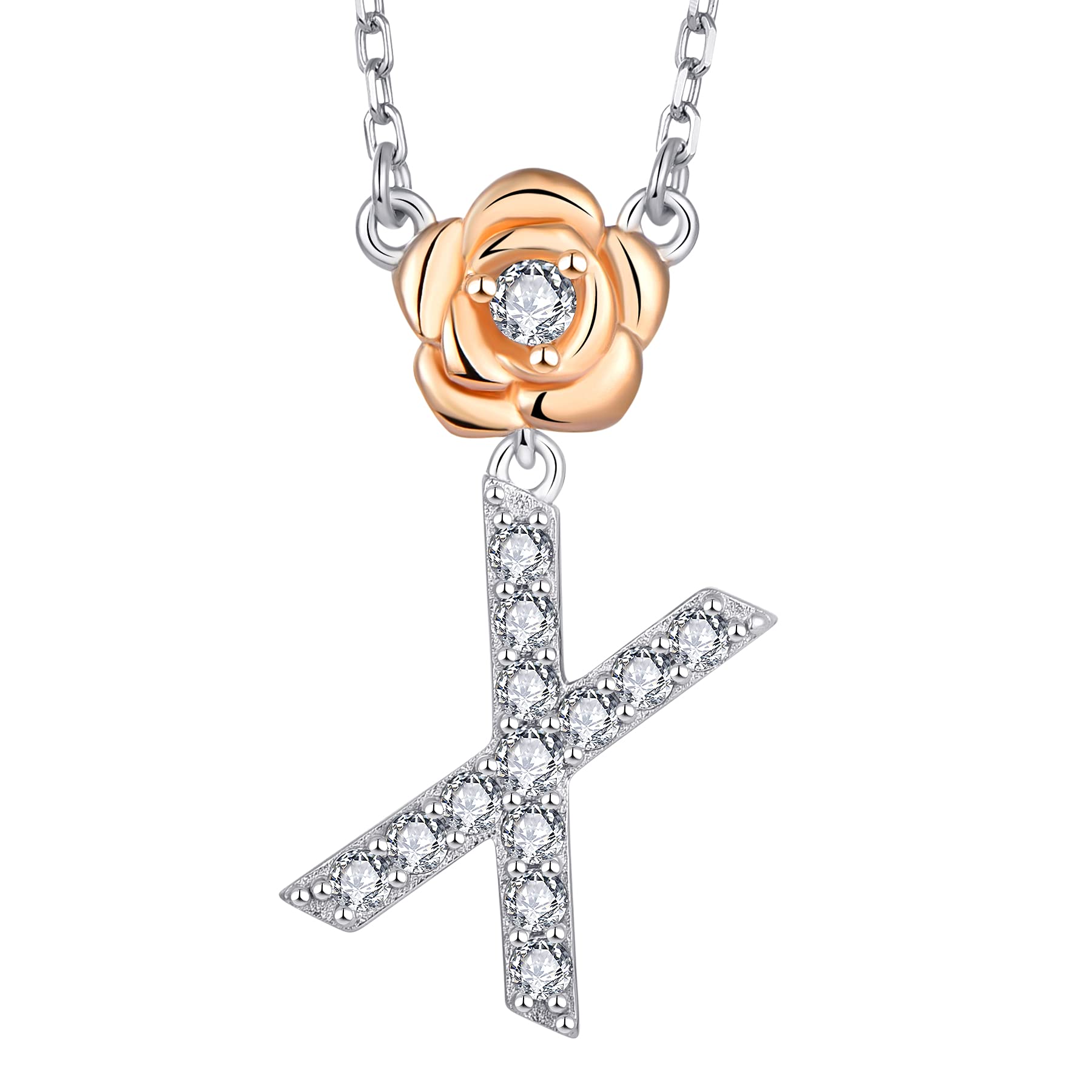 starchenie Rose Flower Letter Necklace Letter X Necklace 925 Sterling Silver Necklace for Women