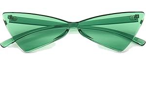 OLINOWL Triangle Rimless Sunglasses One Piece Colored Transparent Sunglasses For Women and Men, Green