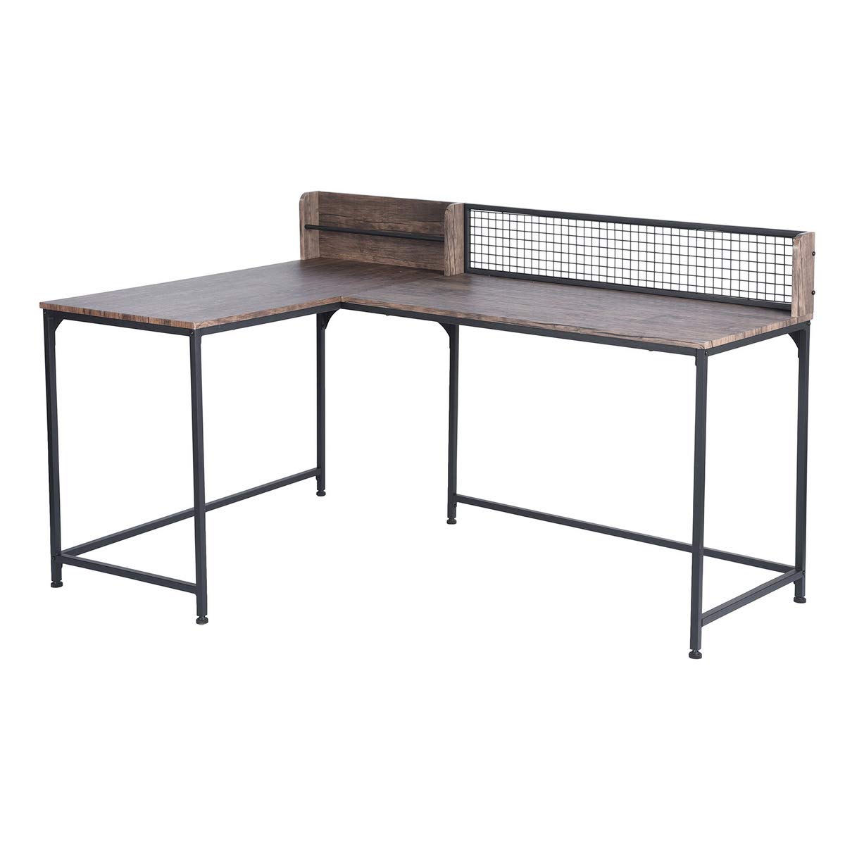Homy Casa L Shaped Corner Desk 165 * 110cm Computer Workstation Industrial Style Gaming Desk Writing Table for Home Office Study, Easy to Assemble and Space saving, Walnut