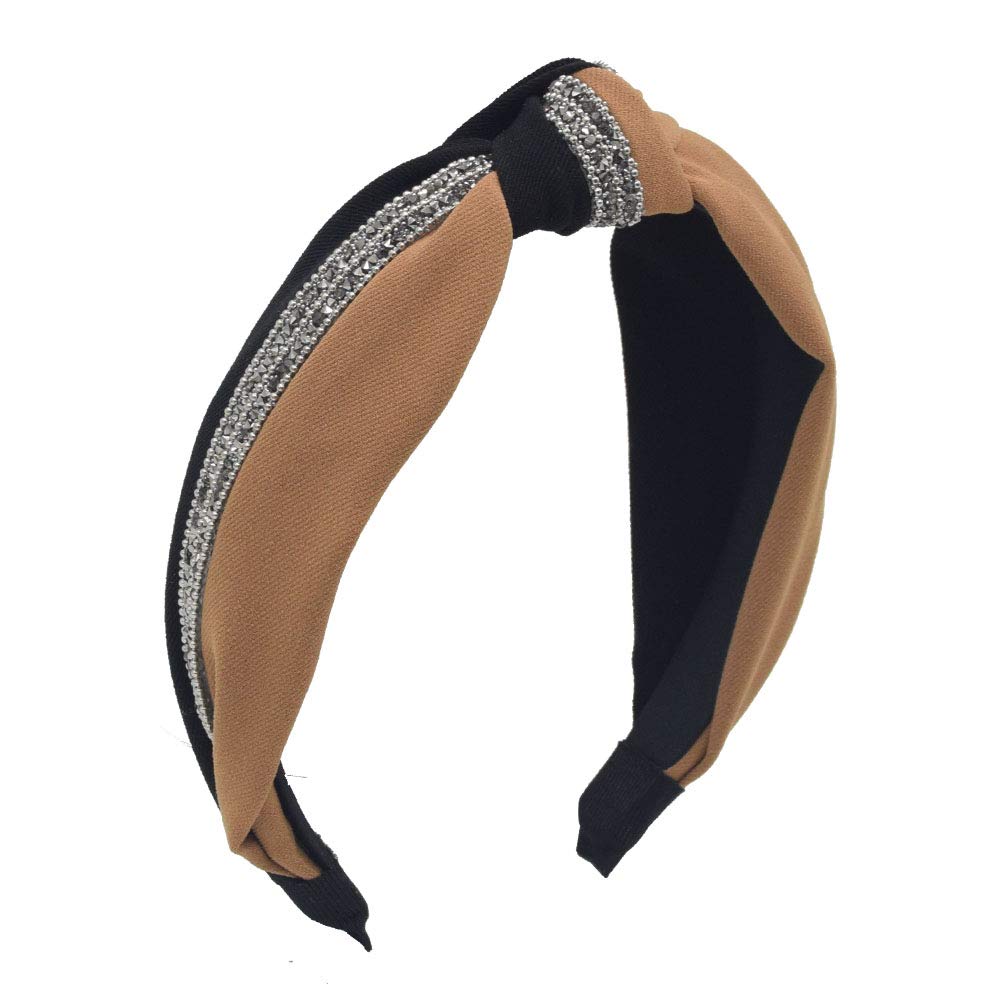 Knotted Headbands Rhinestone Headband for Women Girls, Wide Striped Headbands Two