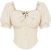 Scarlet Darkness Vintage Corset Tops for Women Renaissance Blouse Off Shoulder Puff Sleeves Top