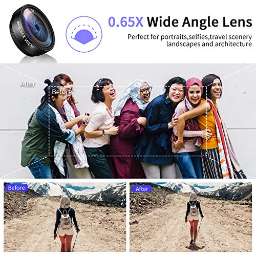 image for ARORY Phone Camera Lens Kit,5 in 1 Cell Phone Lens with Tripod & Shutt