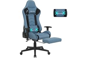 ELECWISH Gaming Chair Fabric with Footrest, Computer Game Chair with Massager, Ergonomic Reclining Video Game Office Chair for Adults with Headrest, Blue