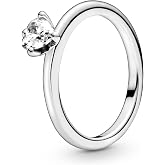 PANDORA Clear Heart Solitaire Ring - Promise Ring for Women - Sterling Silver with Clear Cubic Zirconia - Size 6 - No Gift Box