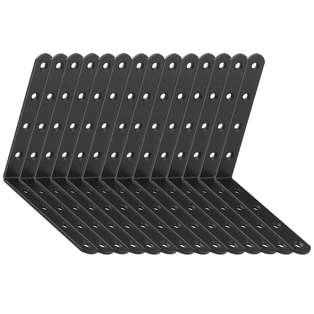STARVAST Black Shelf Bracket, 14 Pcs Wall Shelf Bracket L Shape Right Angle Corner Bracket 125mm x 125mm x 3mm Metal Wall Support Corner Brace
