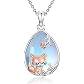 Cargari Animal Moonstone Necklace 925 Sterling Silver Fox/Cat/Butterfly/Dragonfly Pendant Necklace Animal Lovers Gifts