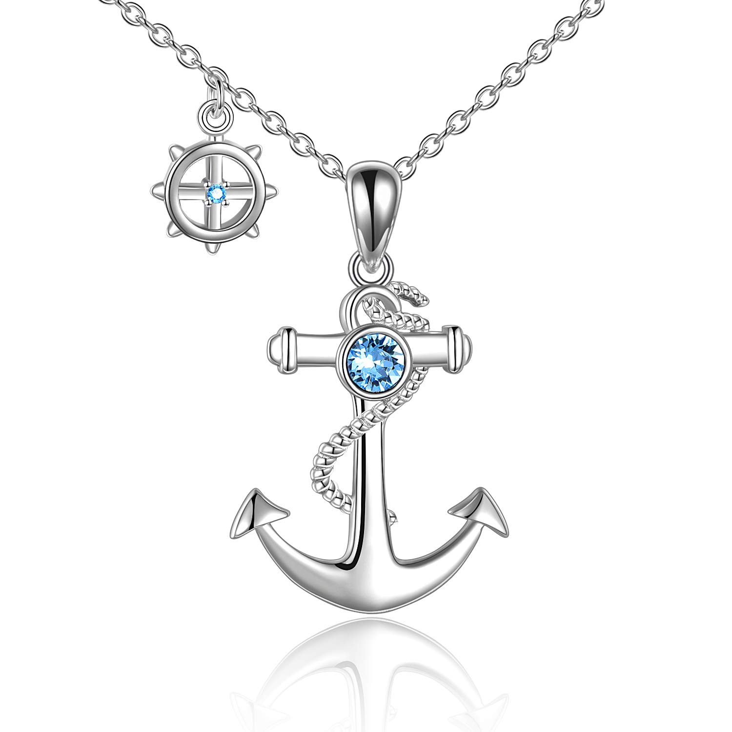 YAFEINI Anchor Necklace for Women Sterling Silver Polished Nautical Anchor Rope Fine Blue Ocean Crystal Jewellry Gift for Girl Men (blue crystal anchor necklace)