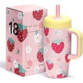 pluseight Stainless Steel Tumbler with Straw, Tumbler with Leak Proof, Reusable Double Walled Water Bottle, Thermo Coffee Travel Mug (Strawberry, 540ml)