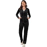 MIDNIGHTSUN Women's Velour Tracksuit 2 Piece Full Zip Hooded Sweatsuits Outfits Velvet Sportswear Jogging Set