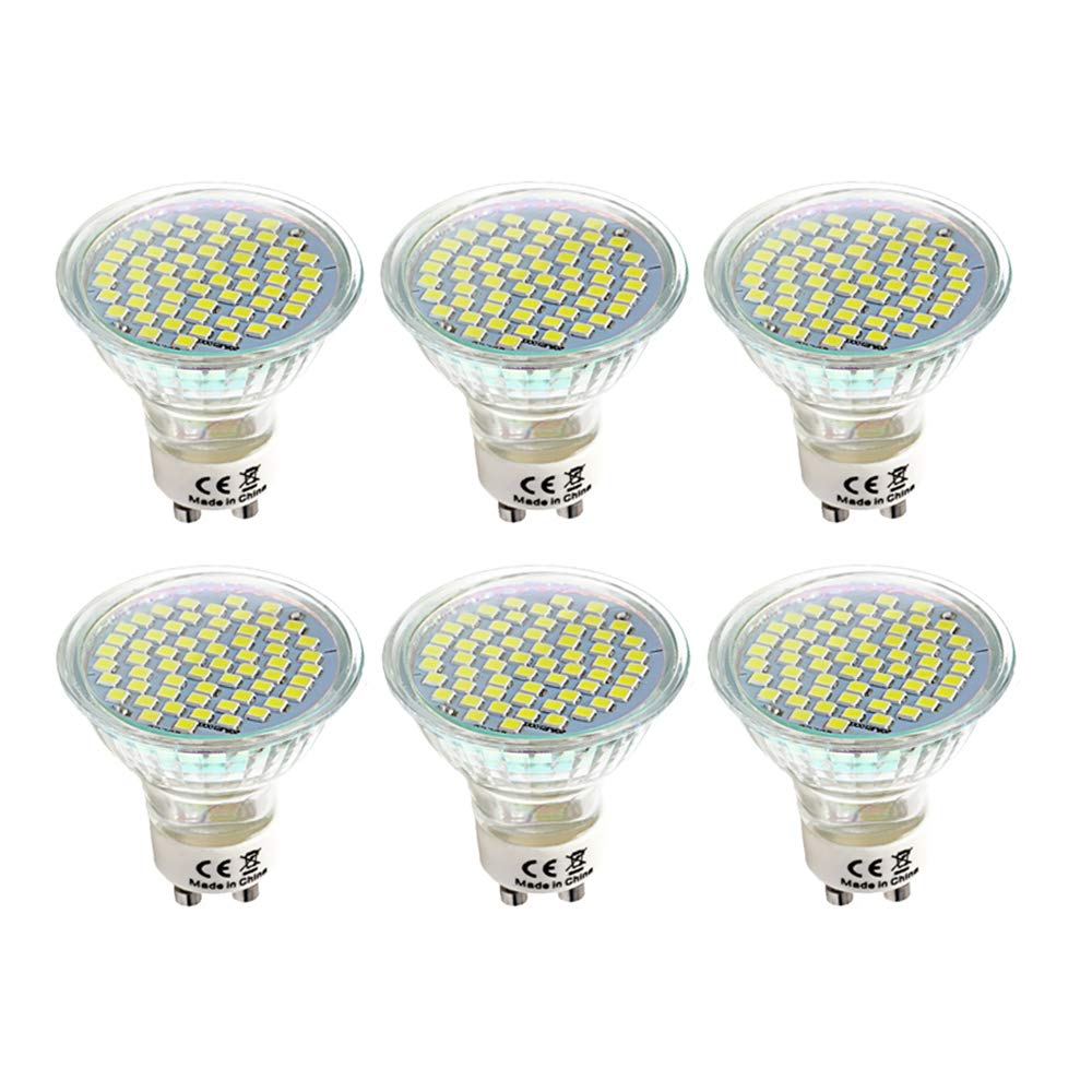 WULUN GU10 LED Light Bulb, 60 LEDs, 5W Equivalent Halogen 50W, 2700 Kelvin Warm White Spotlight, MR16 with Glass Cover, 500 Lumens, 120° Beam Angle, Non-Dimmable, 6-Pack