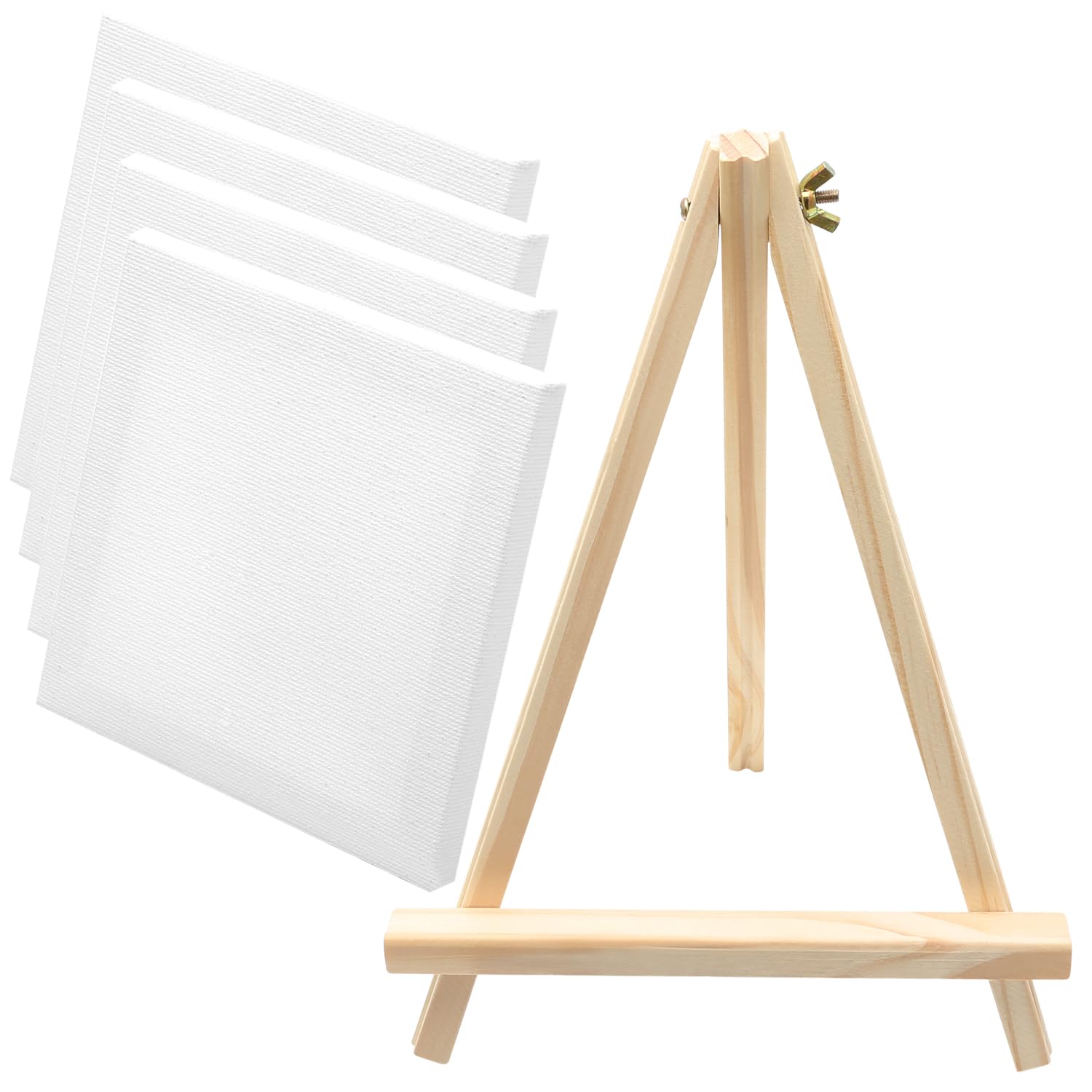 Canvas for Painting, 4 Pack Blank Canvas Panels Framed 100% Cotton Pre-Stretched Artist Canvases Boards for Oil or Acrylic Painting with 1 Easel (20x20cm/8x8inch)