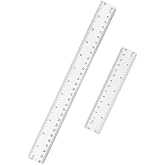 Unjoo Clear Plastic Ruler 6 Inch+12 Inch Straight Ruler, for School, Office | Shatterproof Rulers, with Inches and Centimeters, Easy-to-Read Markings, Plastic Drafting Measuring Ruler
