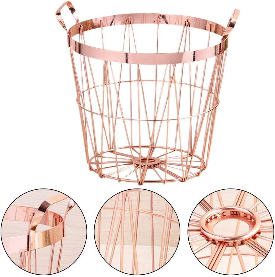 Lijuan Qin Rose Gold Wire Storage Basket and Waste Bin with Handle, Dirty Laundry Toys Towels Shoes Blanket Hampers for Office, Bedroom, Living Room, Closet Decor