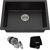 KRAUS Quarza 24-inch Kitchen Sink Drop-In/Undermount Single Bowl Granite Kitchen Sink Black Onyx, KGD-410B