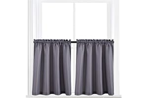 Valea Home Waffle Weave Textured Half Window Tier Curtains for Kitchen Water Repellent Window Covering Bathroom Short Curtains, 72" x 36", Grey, Set of 2