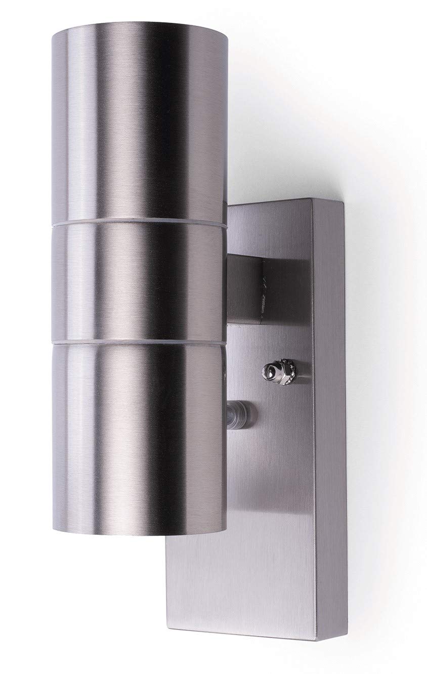 HiSPEC Coral LED Outdoor Up Down Wall Light with Photocell Sensor - Stainless Steel | Dusk Till Dawn Sensor for Home, Driveway, Garden | Wall Security Light with IP44 Rating | GU10 Bulb Compatible