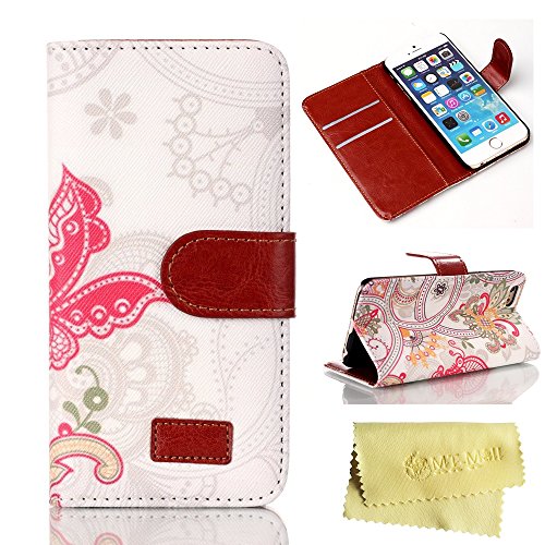 iPhone 6 6S Case,iPhone 6 6S Wallet Case,MT-Mall Painted Series Wallet Card Case Magnetic Design Flip Folio PU Leather Cover Standup Cover Case with Vintage Flower Butterfly Wing Pattern Protective Case for iPhone 6 6S 4.7"(Package Included:One Case,
