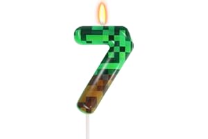 OGNOMIFX 7th Pixel Miner Birthday Candles, Pixels Cake Topper for Boys Girls, TNT Themed Birthday Decorations Party Supplies (Number 7)