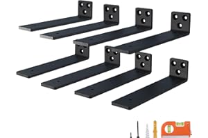 NEODROP 8 Inch Floating Shelf Brackets, Heavy Duty Hidden Bracket for Wall, Mantel, Bookshelves, Black Powder Coated Steel, 8-Pack