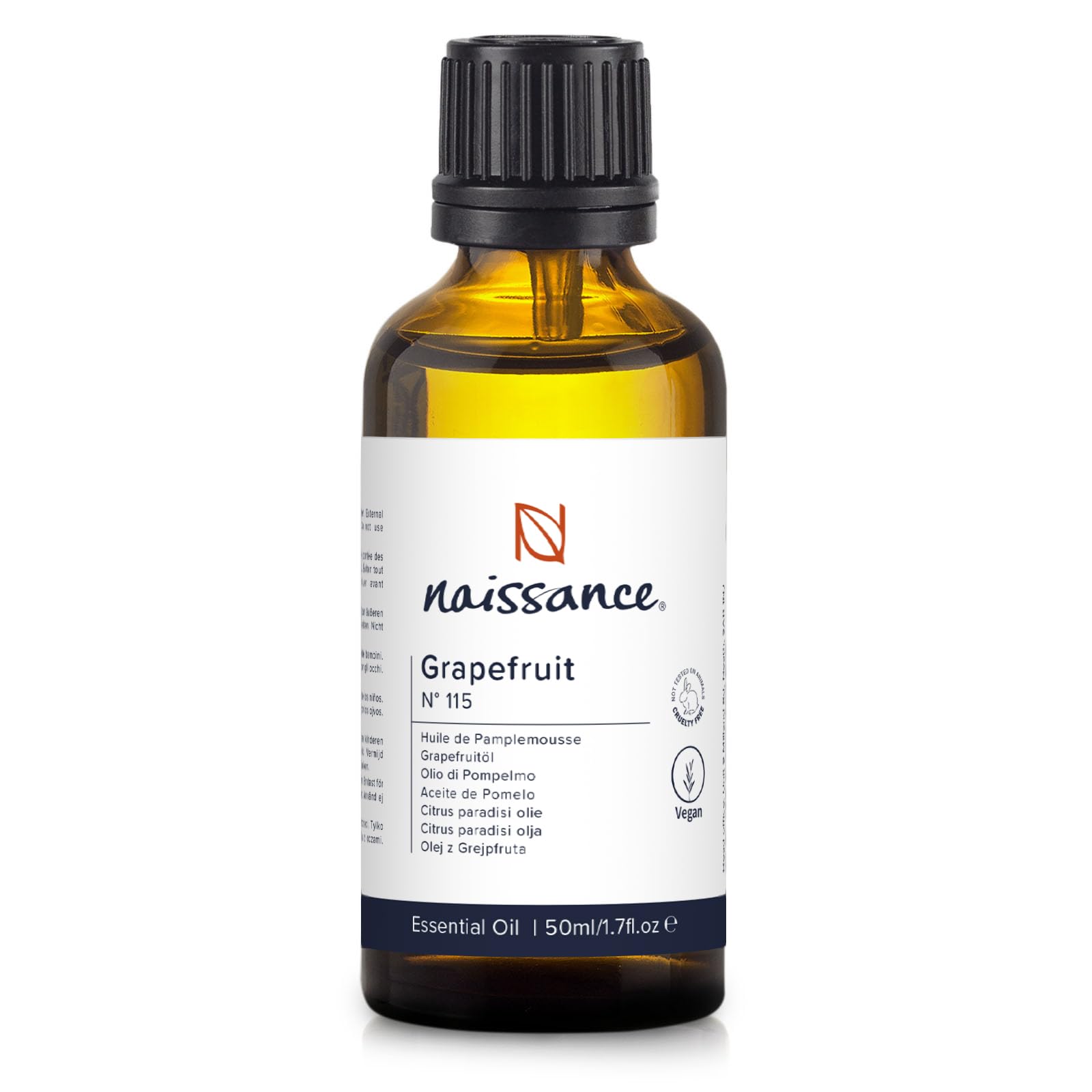 Naissance Grapefruit Essential Oil (No. 115) - 50ml - Pure, Natural, Cruelty Free, Vegan, and Undiluted - for Use in Aromatherapy, Massage Blend & Diffusers