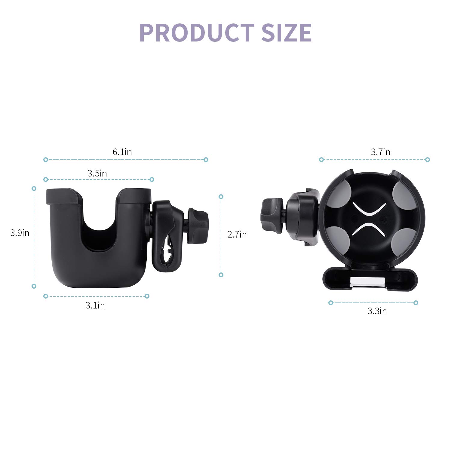 SUNVENO Stroller Universal Cup Holder, 360 Degrees Rotation 2 in 1 Large Bottle Holder with Phone Holder for Stroller, Pushchair,Wheelchair, Walker, Black: Baby