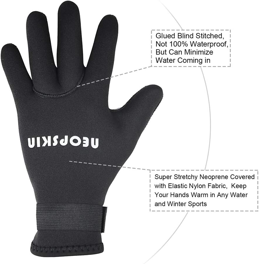 NeopSkin Water Gloves, 3mm & 5mm Neoprene Five Finger Warm Wetsuit Winter Gloves for Diving Snorkeling Paddling Surfing Kayaking Canoeing Spearfishing Skiing : Sports & Outdoors