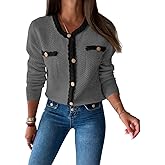 Saodimallsu Womens Button Up Cardigan Long Sleeve Open Front Cable Knit Fall Trendy Sweater Jacket with Pockets Grey, Medium