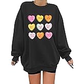 JINTING Valentine Sweatshirt Women Oversized Hearts Long Sleeve Shirt Conversation Heart Sweatshirts Gift for Her
