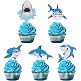 MEMOVAN Shark Cupcake Toppers 30pcs Shark Cake Picks Ocean Sea Cupcake Topper Shark Cupcake Cake Decorations for Kids Shark Ocean Theme Birthday Baby Shower Party