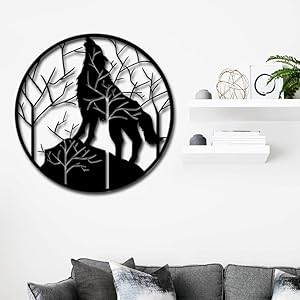 Artmyharbor Wolf Metal Wall Art Tree Mountain Wall Hanging Contemporary Metal Artwork Sculpture Rustic Cabin Decorations Home Office Wall Decor