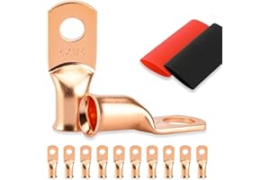 10PCS Battery Cable Ends, 4 Gauge Wire Connectors 1/4 Copper Wire Lugs, Bare Copper Eyelets with Heat Shrink Tubing by HOUSUN