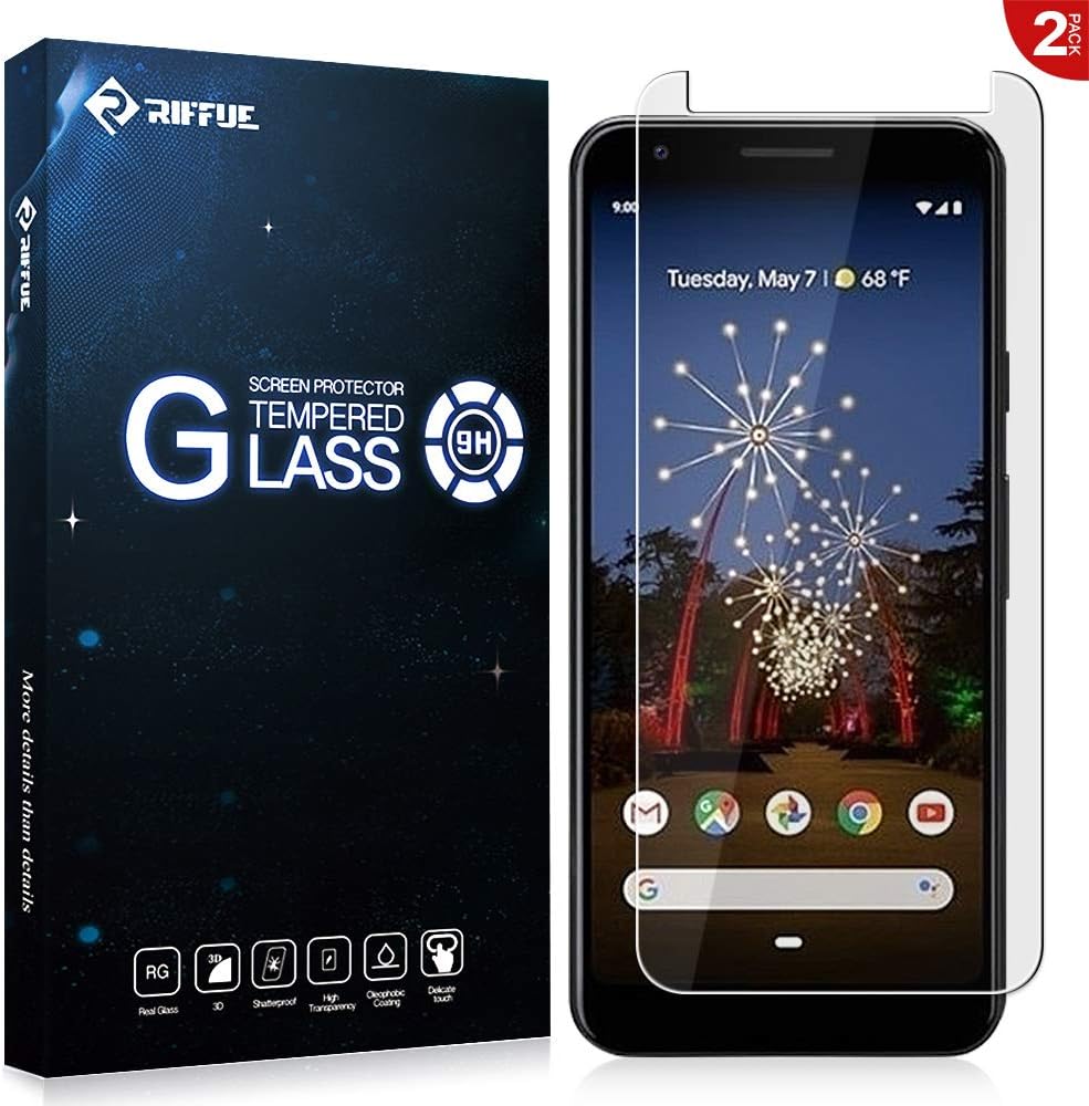 RIFFUE Screen Protector for Google Pixel 3A, Crystal Tempered Glass Bubble Free Anti Scratch Protective Film HD Clear 3D Touch Screen Protector Glass 2 Packs