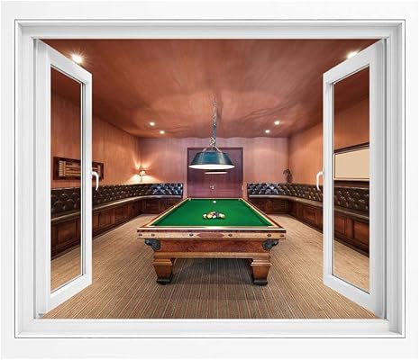 Amazon モダンなインテリア 風景ステッカー オープンウィンドウ 180x140 Cm エンターテインメントルームマンションプールテーブルビリヤードライフスタイル写真印刷 ポスター ステッカー 壁紙風景画 壁飾り絵シナモンブラウングリーン ウォールステッカー オンライン通販